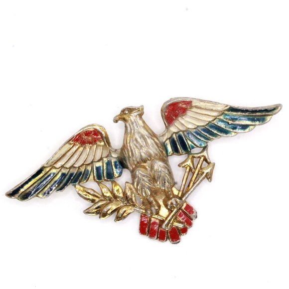 Vintage Silson Jewelry WWII Patriotic White Blue Red Eagle Enamel Figural Brooch - Picture 5 of 6